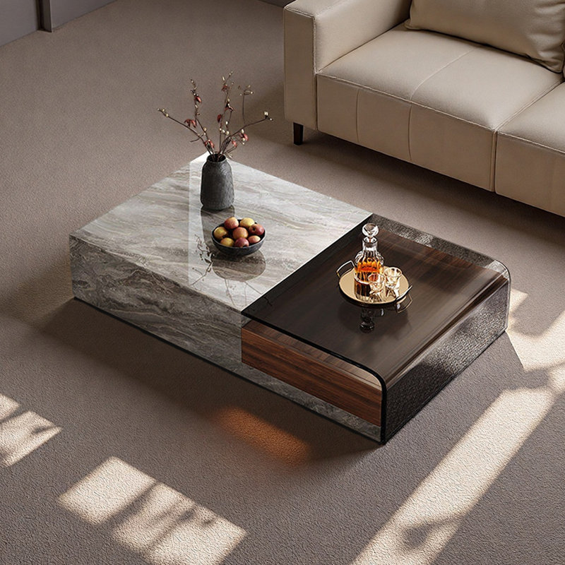 Table basse avec tiroirs Living Home Home, H 11,81 po x L 51,18 po x l 29,52 po, Noir/gris, Noir / gris / brun noisette