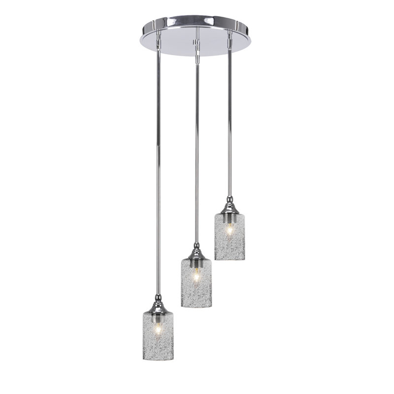 Luminaire suspendu suspendu en grappe à 3 lumières avec verre à fumée de 4 po Thora, Chrome chrome