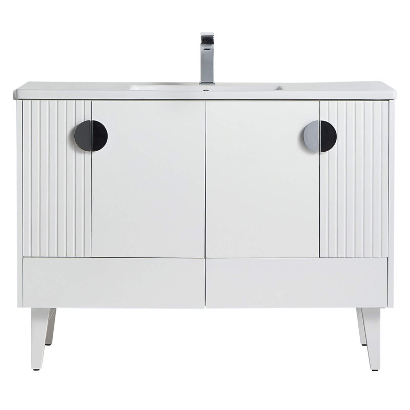 Ensemble de meuble-lavabo simple 48 po Saimah, Blanc mat, Noir