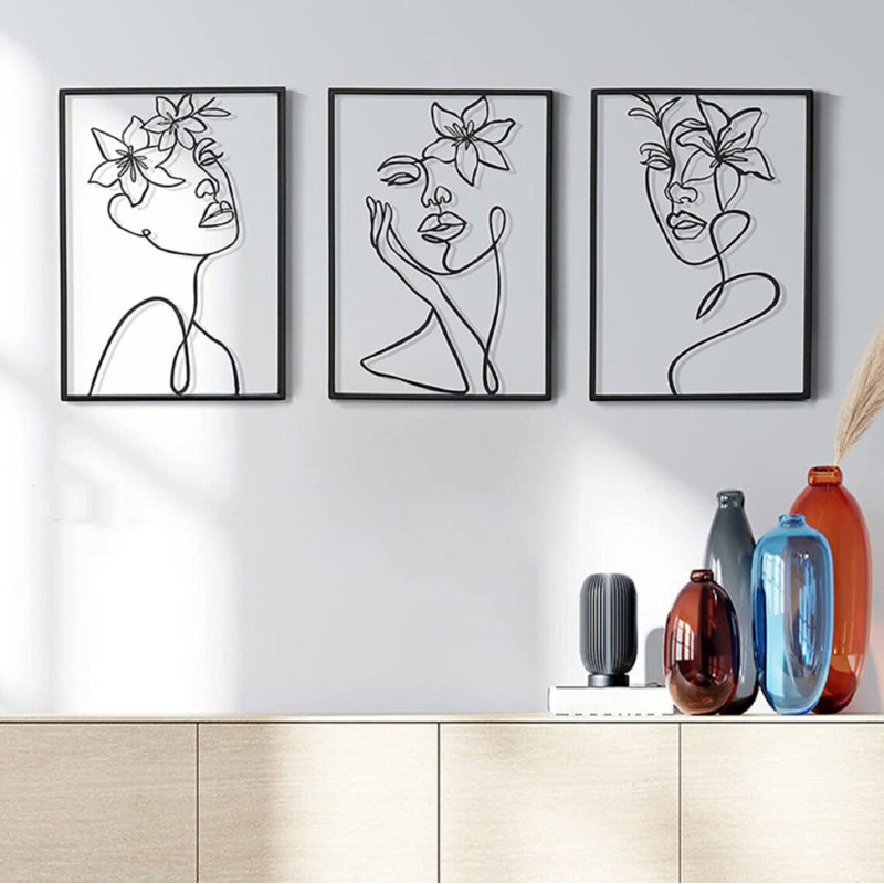 Abstract Female - 3 Piece Single Picture Frame Set on Metal