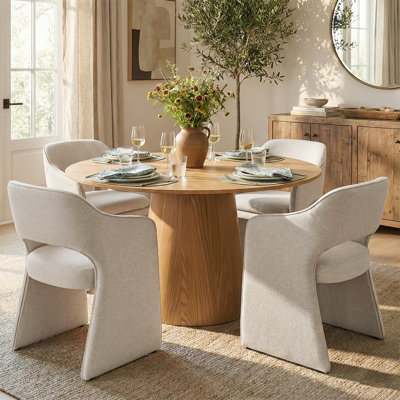 Ensemble de table de salle à manger pour 4 personnes avec table ronde et 4 chaises rembourrées en tissu