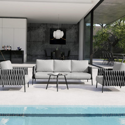 Ensemble de mobilier de patio pour 5 personnes avec table basse et coussin épais