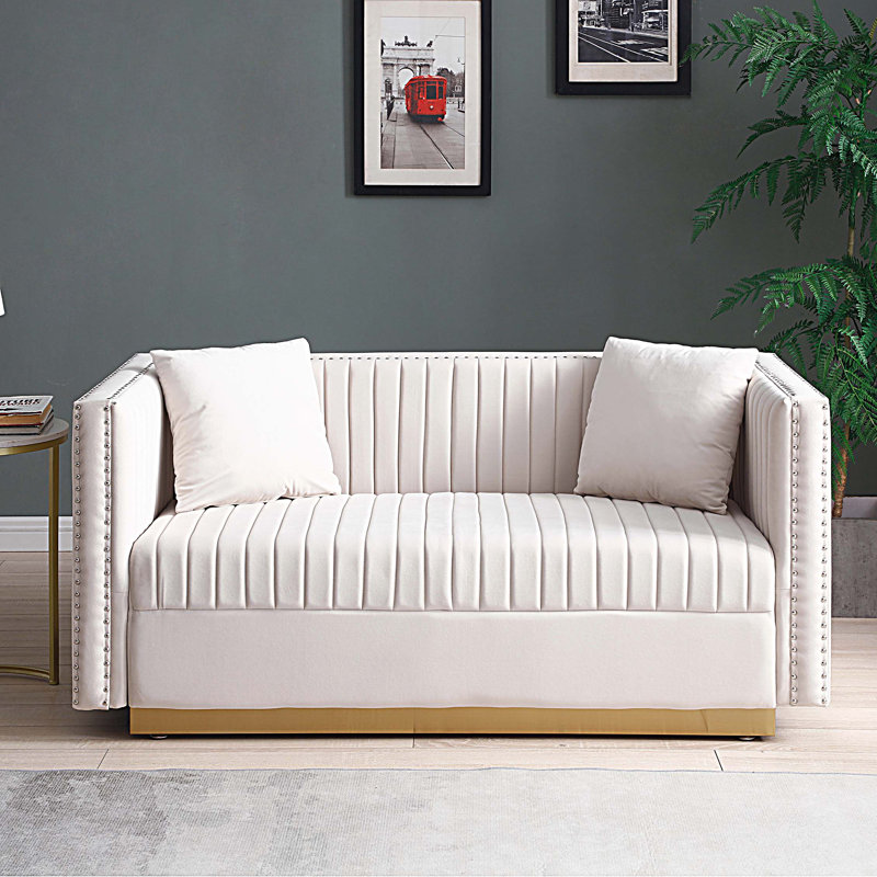 Causeuse moderne en tissu 2 places, Beige