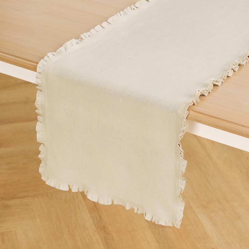 Juliette Ruffle - 100% Pure Linen Table Runner, 72" x 14", Natural