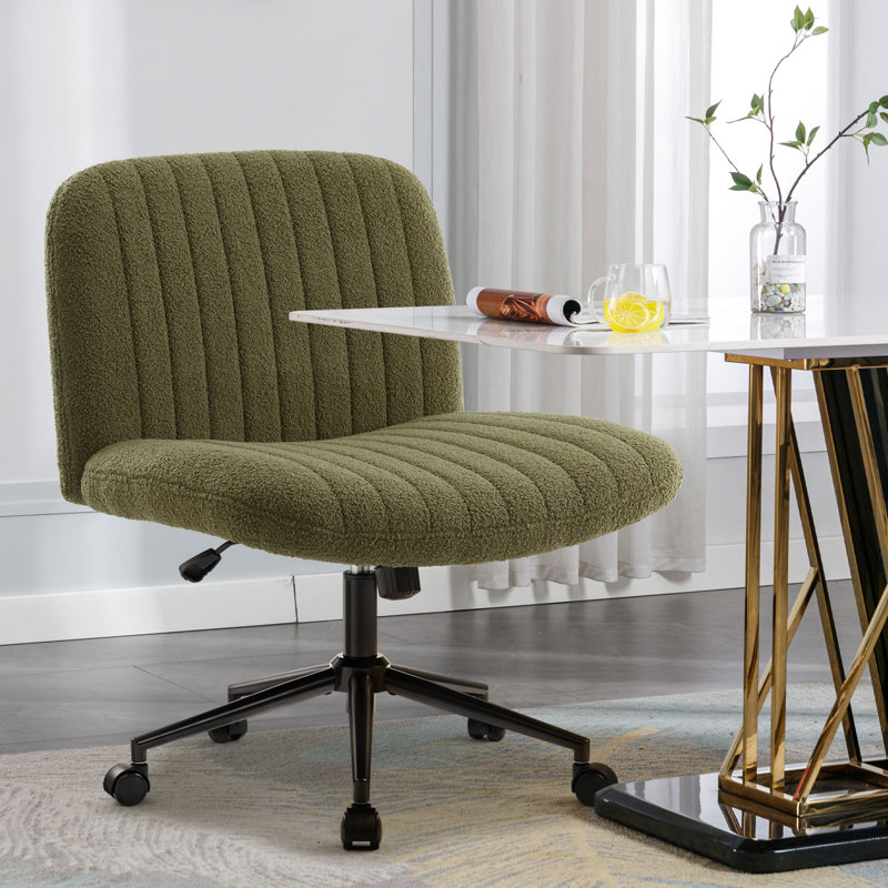 Milicent Armless Wide Desk Chair with Wheels, Teddy, Green