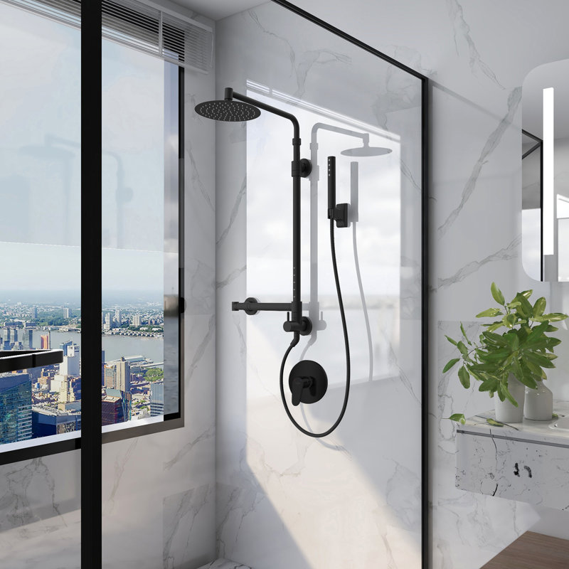 Atlantis 10-in Rain Showerhead Shower System with 5-Body Jets and Handshower , 1.8 GPM, Matte Black