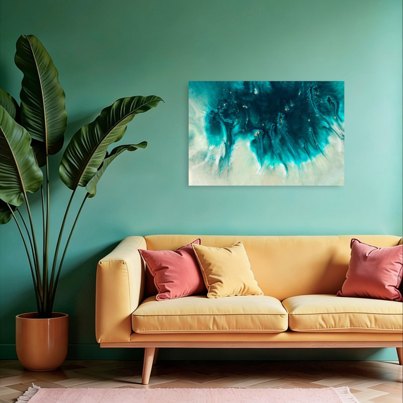 «Dramatic Art - Aqua Echoes Abstract Coastal Landscape», reproduction d'art mural, H 24 po x l 36 po