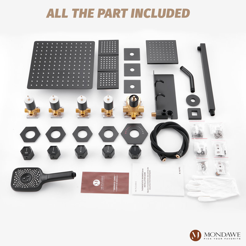AquaRhapsody Thermostatic Complete Shower System with Rough in-Valve, Matte Black