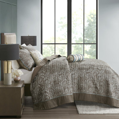 Couvre-lit, format King, couleur bleu/brun, rembourrage 90 % coton, taille King
