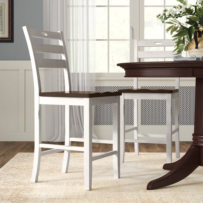 Tabouret de comptoir 24 po en bois massif Gaspar (ensemble de 2), Blanc
