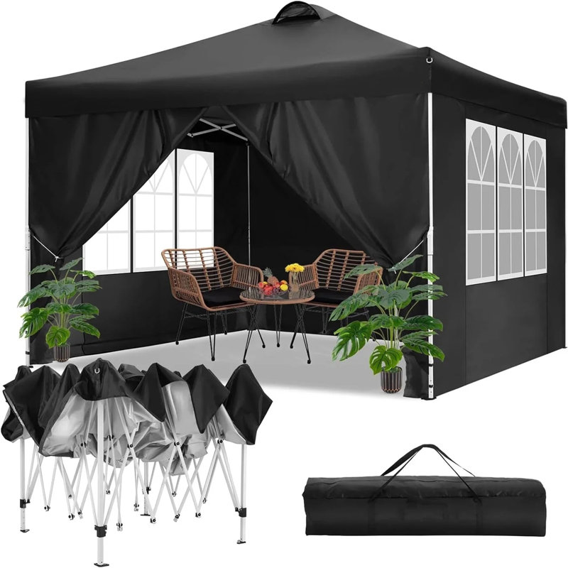 Pop up Canopy Gazebo with Sidewalls,10x10 Pop up Canopy Tent Instant Shelter for Outdoor Party Camping Backyard Beach with Air Vent ,Carry Bag,Stakes,Ropes