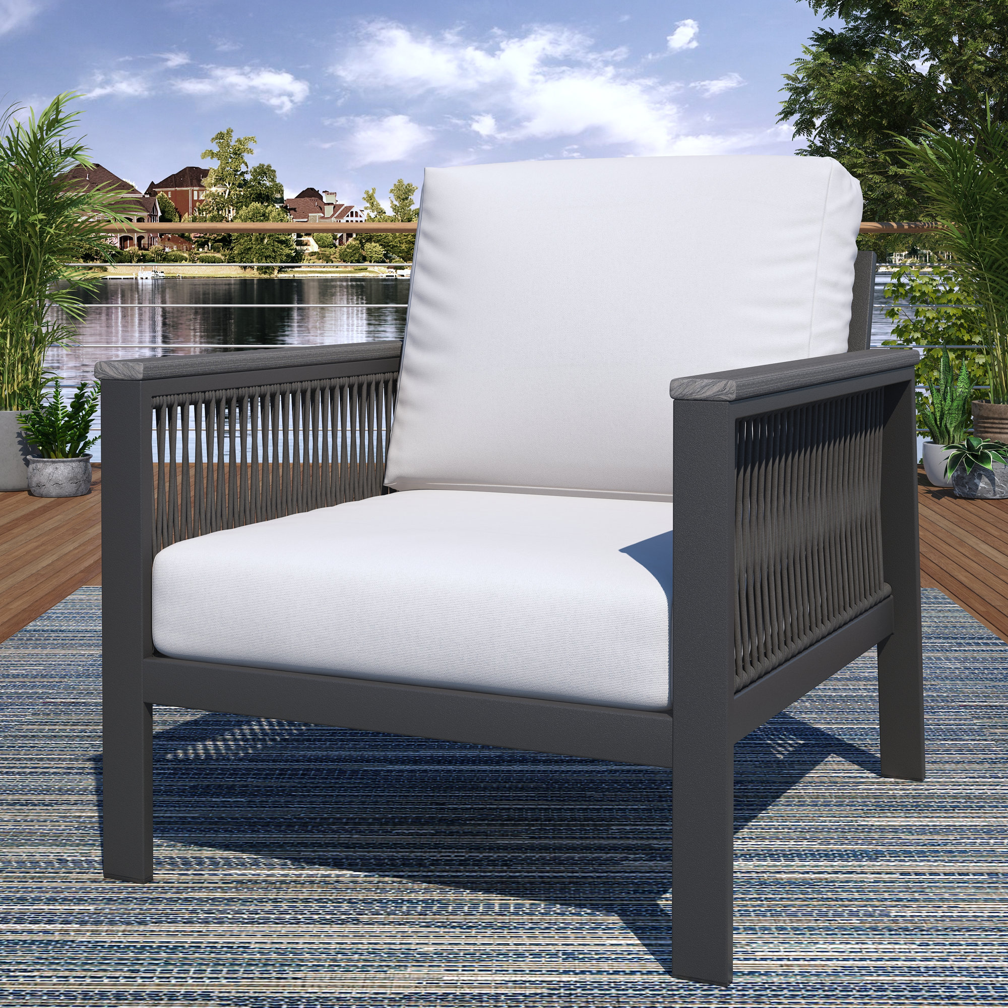 Townsend Metal Outdoor Lounge Chair with Sunbrella® Cushions, Canvas White Sunbrella® Canvas