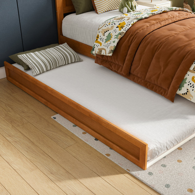 Lit gigogne en bois massif Sanvir, Caramel clair, Lit simple