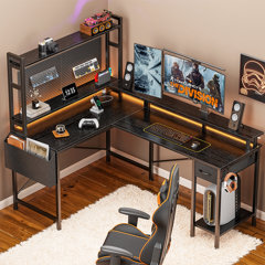 PRE-SALE 79 Inches Wing Shaped LED Gaming Desk with 2 Fabric Drawers  Storage Shelf Black&Red
