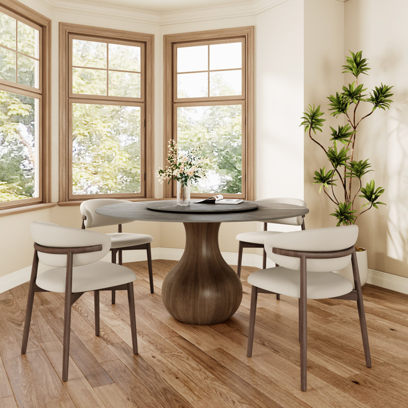 Ensemble de salle à manger 5 pièces en pierre grise avec plateau tournant, H 29,52 po x l 59,05 po x P 59,05 po
