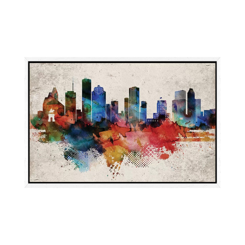 Houston Abstract - Print on Canvas, White Framed, 101.6cm H x 152.4cm W x 3.81cm D