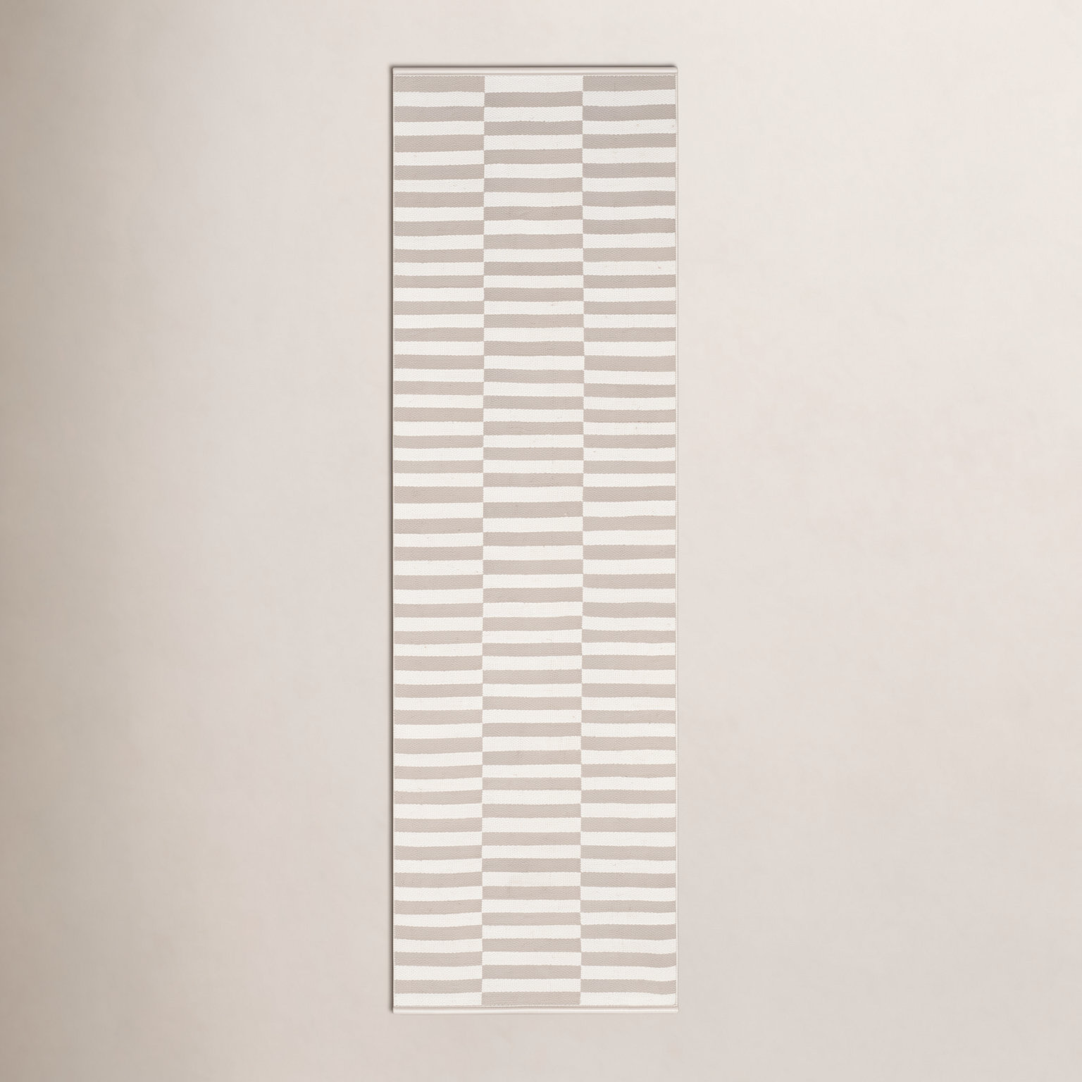 Ilona Ivory Light Gray Striped Cotton Rug, Runner 2'3" x 13'