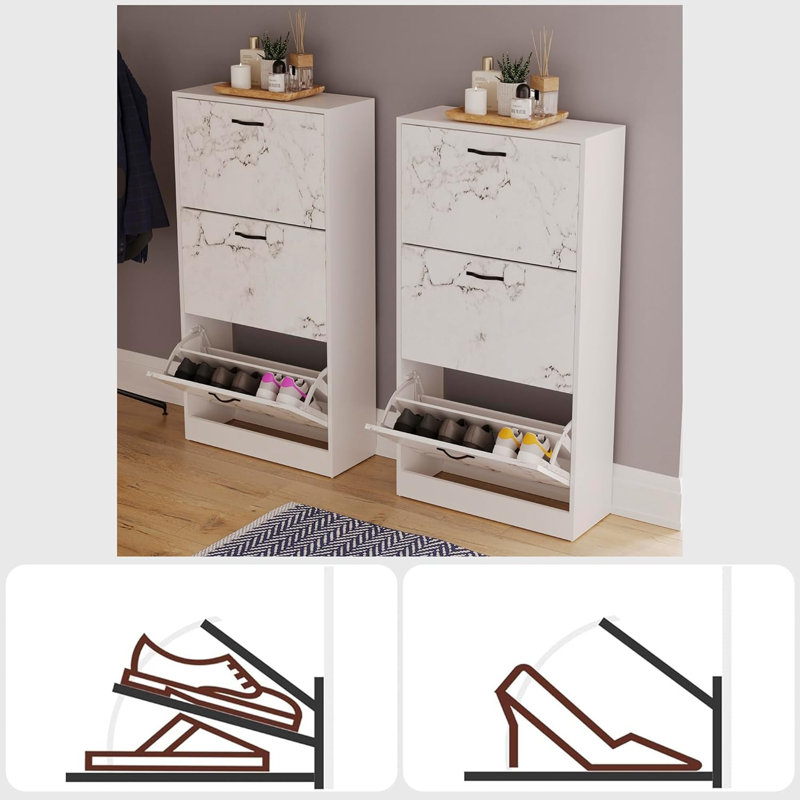 9 Pair Shoe Storage Cabinet, White Marble