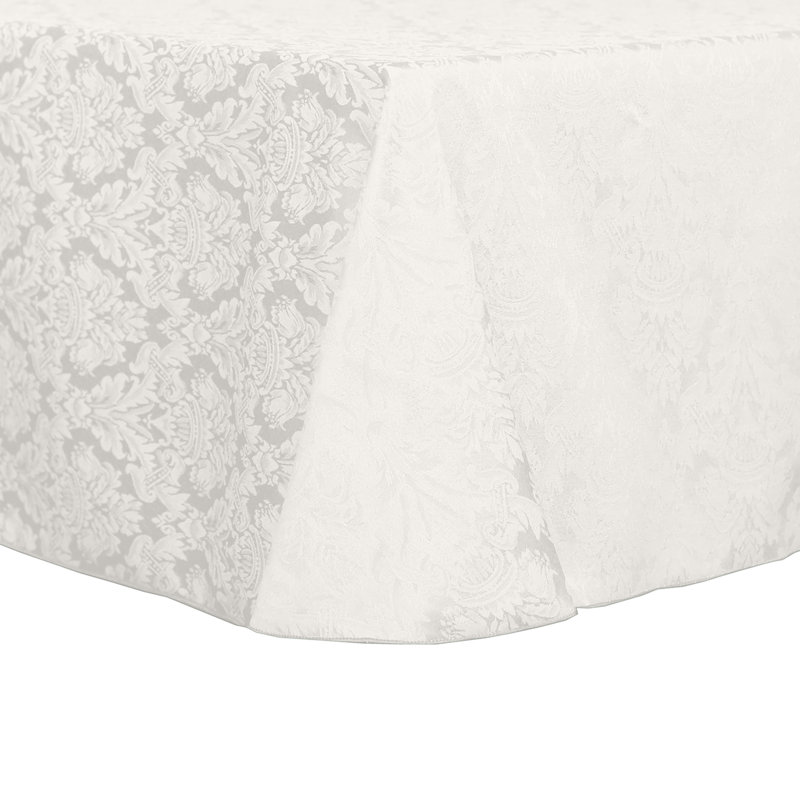 Ultimate Textile Damask Saxony Oval Tablecloth - Scroll Jacquard Design, White, 2, 70" W x 104" L Oval
