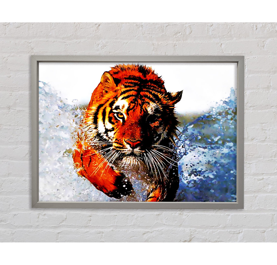 Tiger Running In Water - Einzelbildrahmen Kunstdrucke auf Leinwand