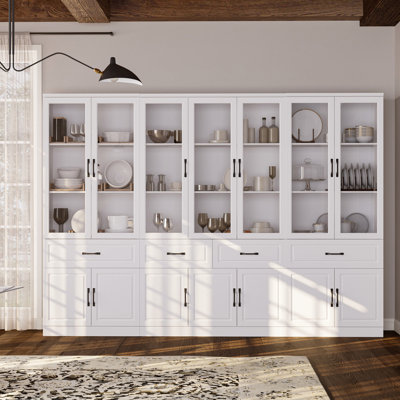 110.2" Wide White Painted 4 Drawer Model Dining Cabinet With Glass Door by Red Barrel Studio