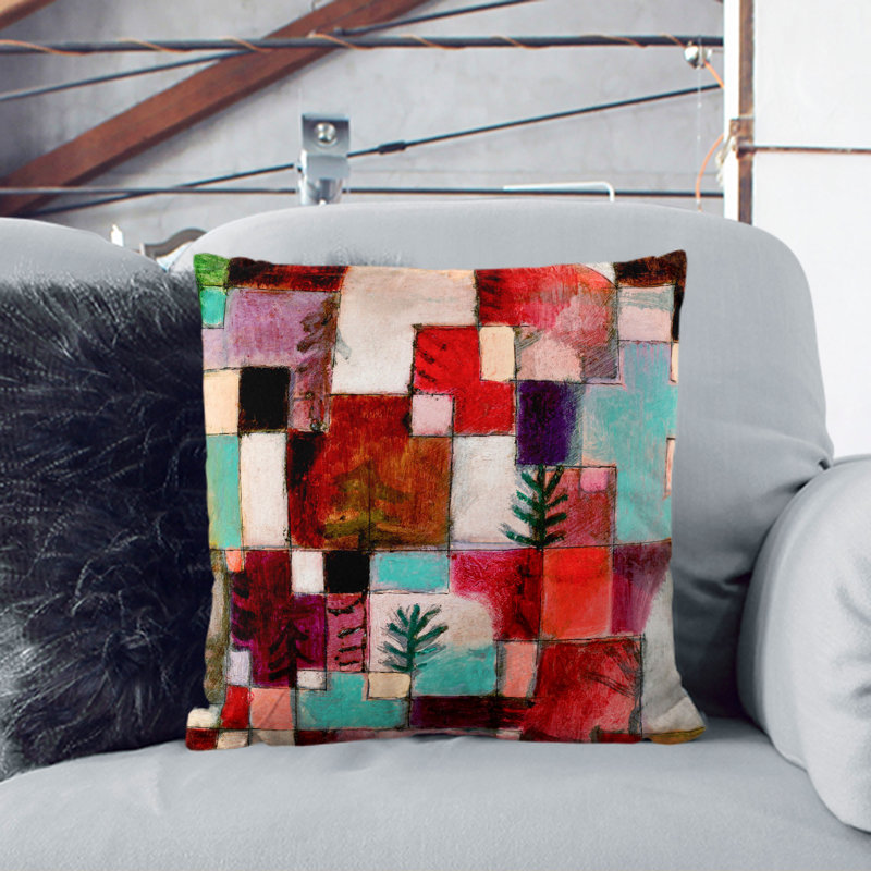Red Green And Violet Rhythms Square Throw Cushion, Stone, 40cm H x 40cm W x 15cm D
