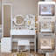 Armoire à miroir pleine grandeur + coiffeuse à miroir rond à DEL + tabouret rembourré, avec 2 centrales électriques + 2 centrales USB, miroir à DEL de 17 po de diamètre, commande tactile, 3 couleurs, luminosité réglable, grand bureau