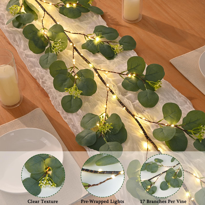 6FT Eucalyptus Garland with Timer – Artificial Cedar Tree Garland