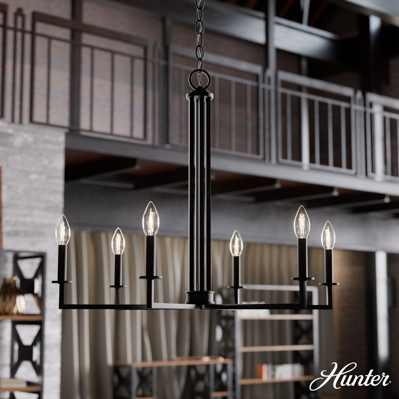 Hunter Bearden 30" Black Aluminum 6-Light Candle Chandelier