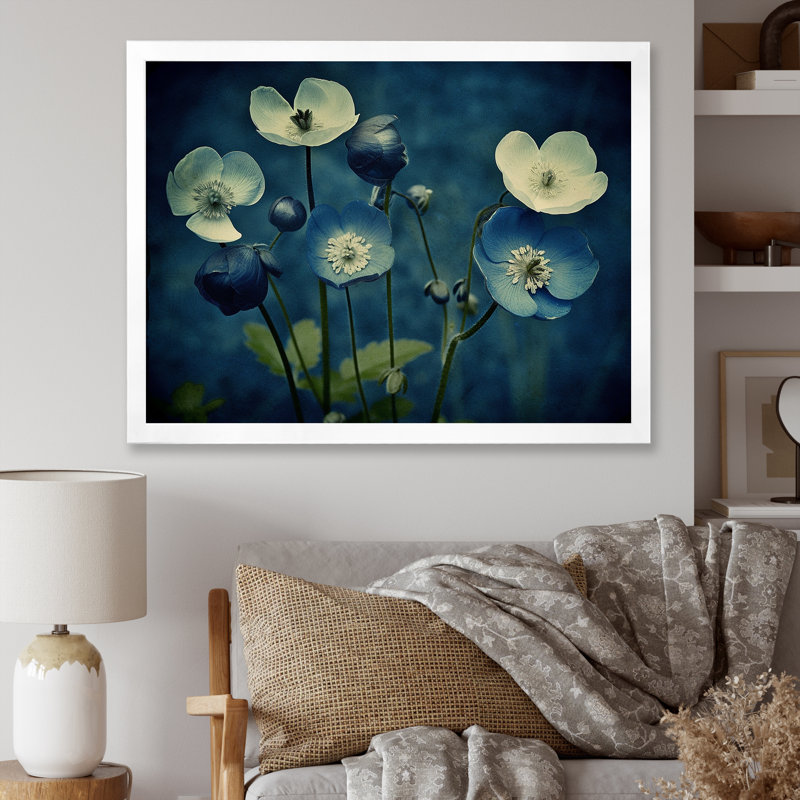 «Blossoming Buttercup Flowers» - impression rétro, Cadre simple blanc, H 30 po x l 40 po x P 1,5 po