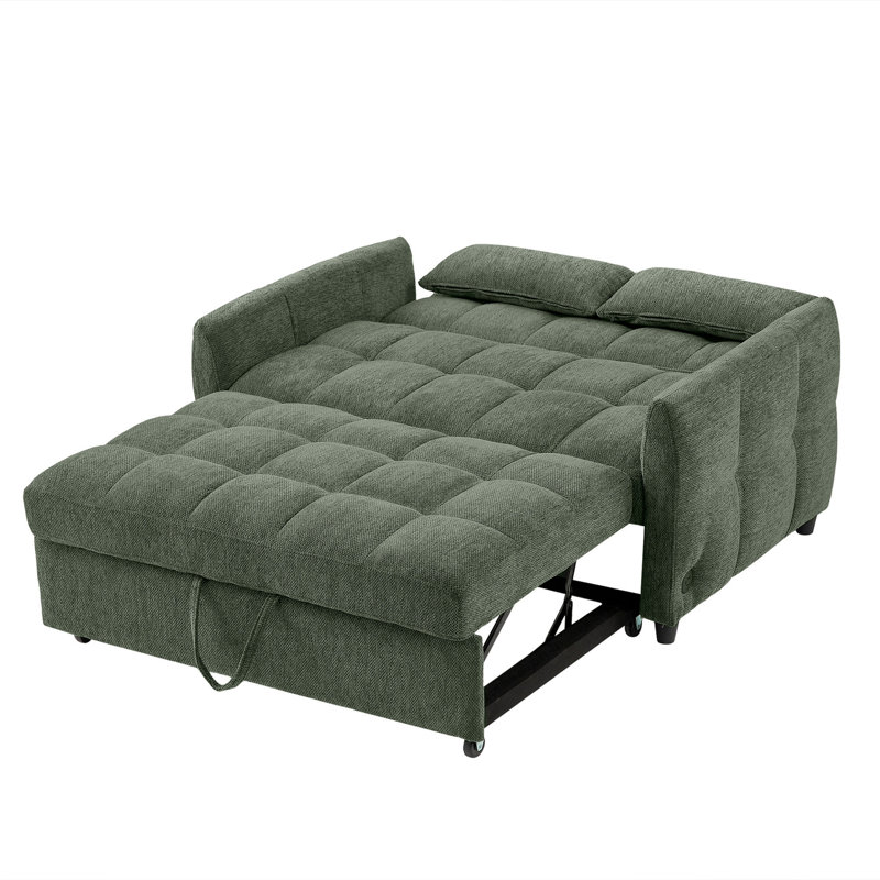 Canapé-lit 52,8 po avec canapé-lit et canapé-lit capitonné avec dossier réglable, trois ports USB et deux coussins lombaires pour le salon, vert