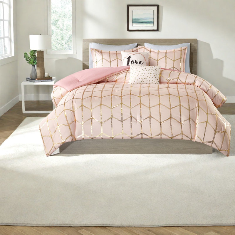 Soft Microfiber Bedding Sets, Twin Xl Metallic Blush Modern Home Style