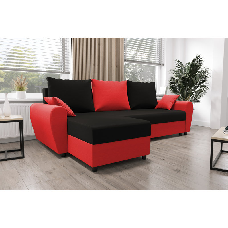Spalla 3 Seater Corner Sofa , Black/Red - Rainbow15/Rainbow22, Left -sided