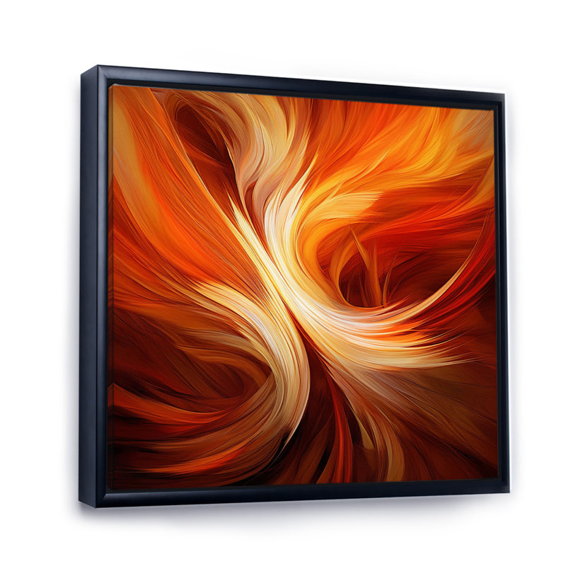 «Orange Abstract Warm Fractal Design VI», art mural fractales, Cadre flottant noir, H 20 po x l 12 po x P 1 po