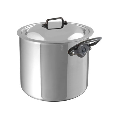 Mauviel M'cook CI 5-Ply Polished Stainless Steel Stock Pot With Lid, Cast Stainless Steel Handles, 9.7-Qt