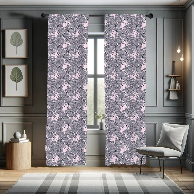 Floral Semi-Sheer Rod Pocket Curtain Panels, 28" x 95", Gray/Pink
