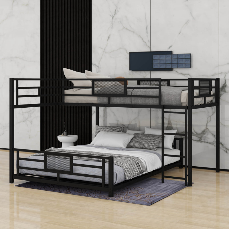 Twin Over Full L-Shaped Metal Size Bunk Bed, Black