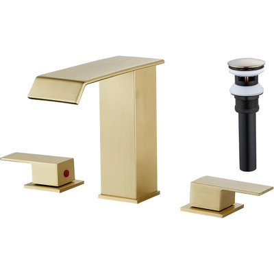 Robinet pour salle de bain Robinet pour salle de bain à 3 trous à 2 poignées à 3 poignées avec orifice en or brossé et bouchon de vidange Pop Up
