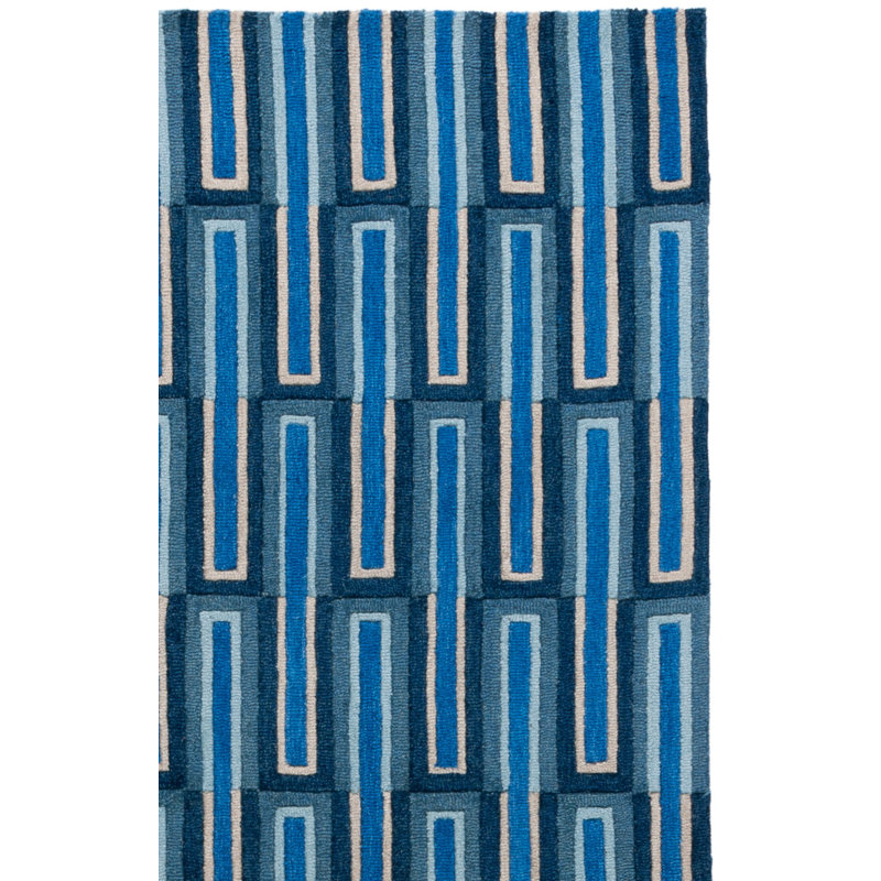 Tapis ivoire / bleu en laine / coton touffeté à la main Kabena, Rectangle 4 pi x 6 pi