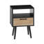 Table de bout en rotin 15,75 "avec tiroir et pieds en bois massif - Table de chevet moderne, table d'appoint pour le salon et la chambre à coucher, noir-130374292