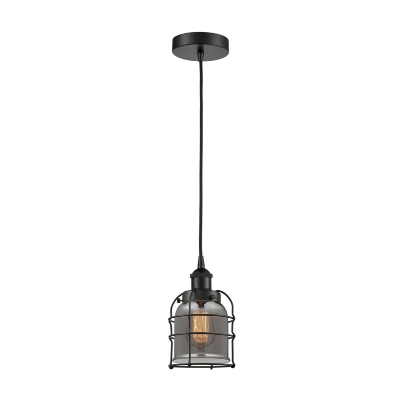 Luminaire suspendu 1 lumière Helladius, H 10 po x l 6 po x P 6 po, Plaqué / fumée, Noir mat