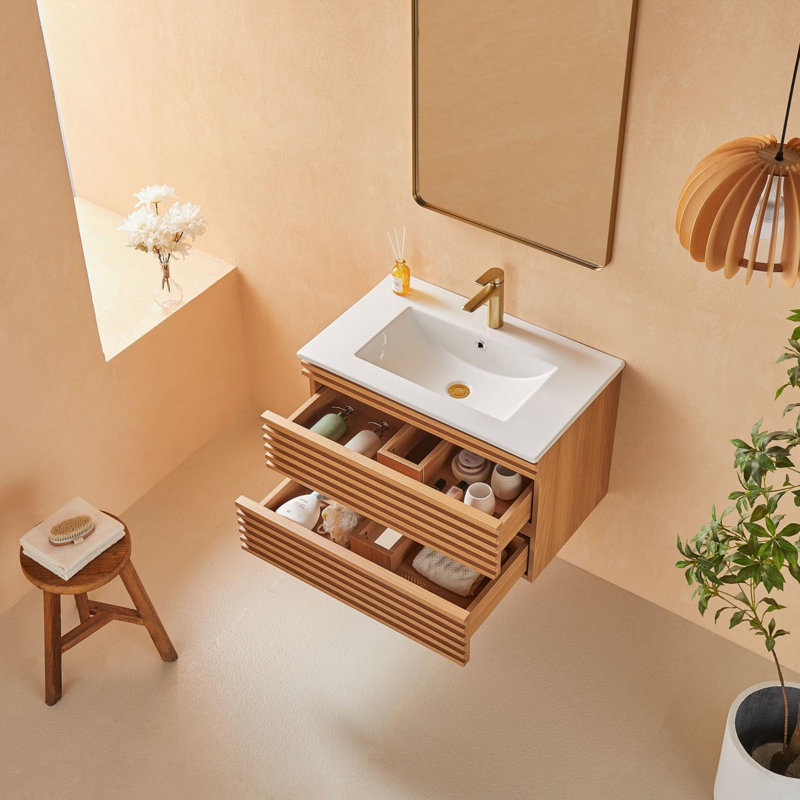 30" Wall Mounted & Floating Single Vanity with Ceramic Sink