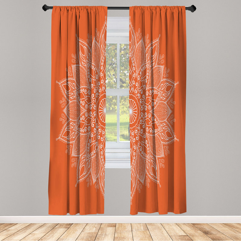 Microfiber Floral Semi-Sheer Rod Pocket Curtain Panels, 28" W x 63" L, Orange