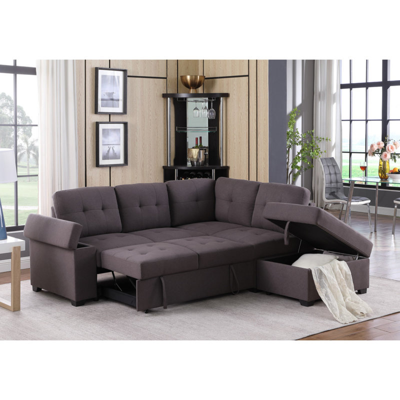 Canapé-lit modulaire en lin avec repose-pieds et rangement 87,75 po Katie
