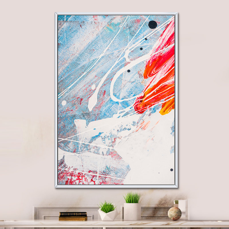 «Blue and Red Color Splatters», reproduction d'art sur toile encadrée, H 20 po x l 12 po x P 1 po, Cadre flottant blanc