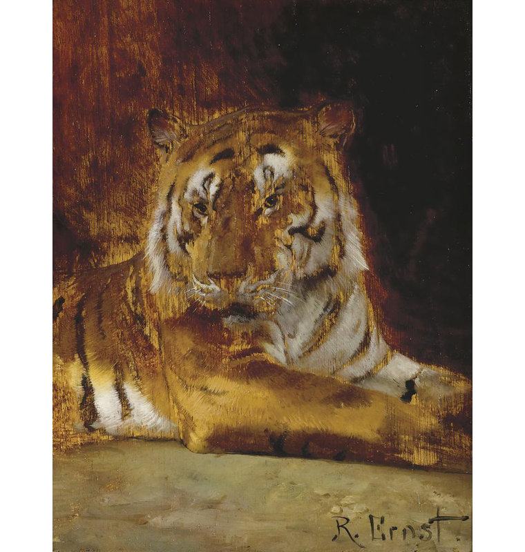 "Tigre" par Rudolf Ernst, art sur toile tendue avec châssis, H 40 po x l 28 po
