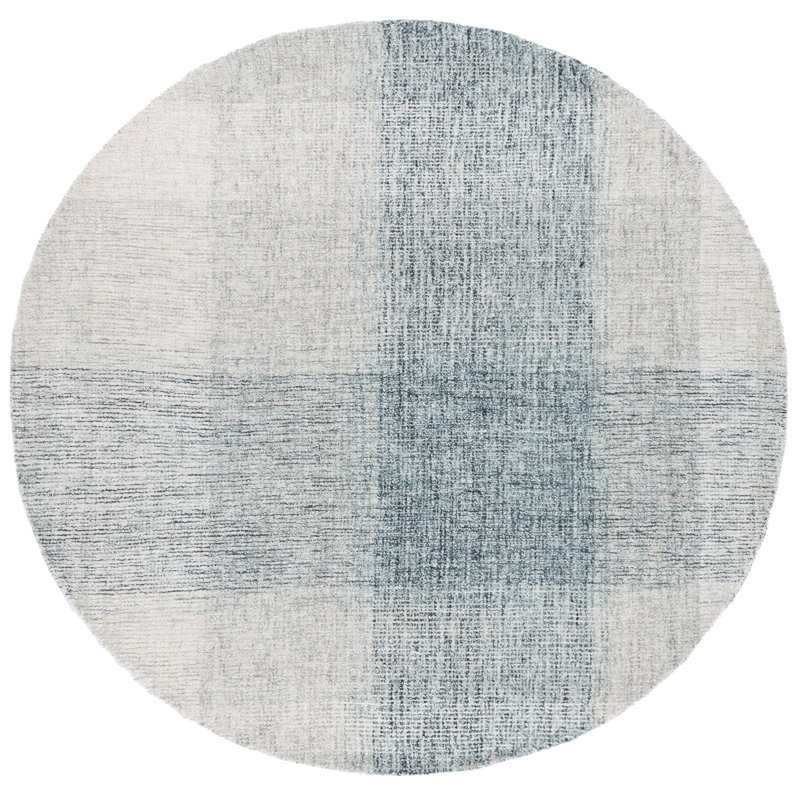 Tapis gris et bleu en laine et en coton touffeté à la main Everlean, Rond 6 pi
