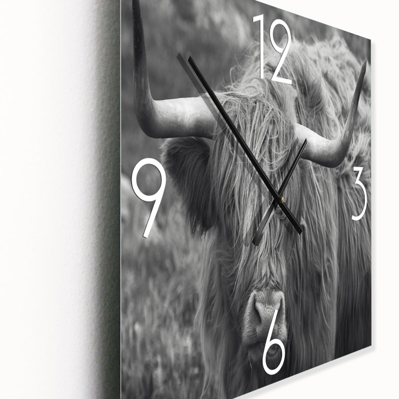 Horloge murale de vache écossaise sur terre ferme I, Petit