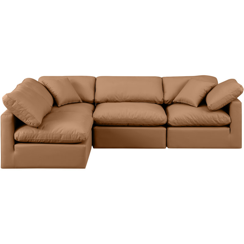 Canapé modulaire en similicuir 4 pièces Itala, Cuir cognac végétalien
