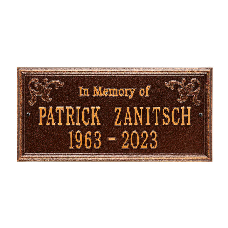 Plaque commémorative Wilmington «In Memory of», Oui, Cuivre antique